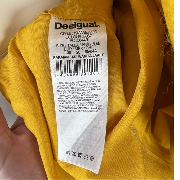 Desigual LAND Overcoat in Solar Power Yellow with Rainbow Zipper Sz 36/ US XS/S - Picture 9 of 11
